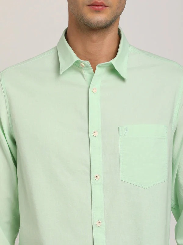 Indian Terrain Men's Regular Fit Full Sleeve Solid Green Shirt
